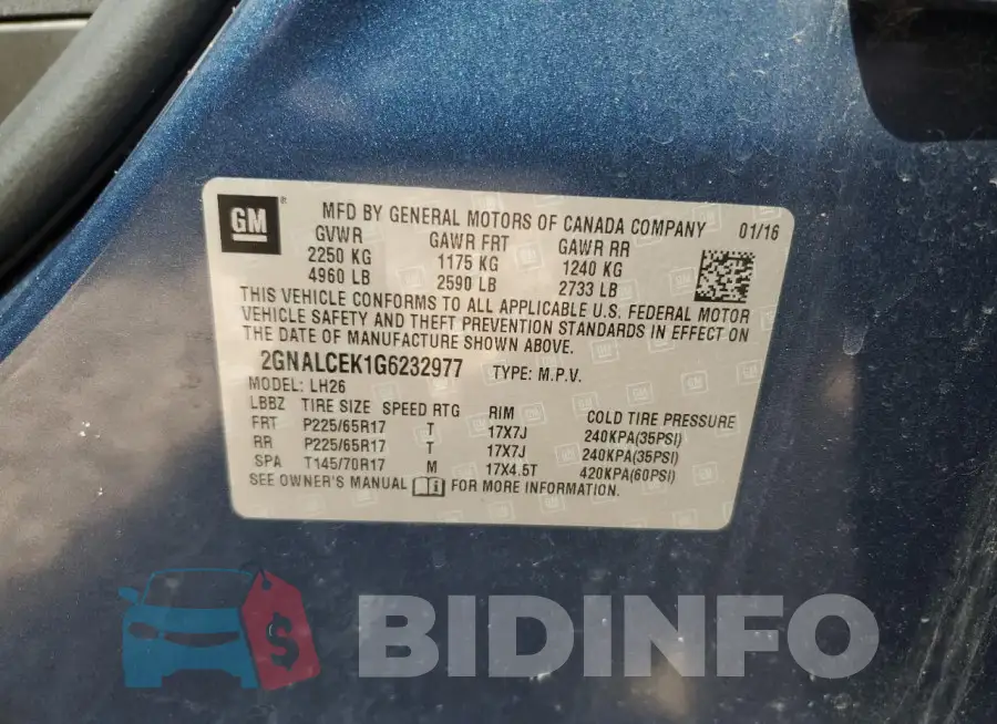 2GNALCEK1G6232977 Photo# 13
