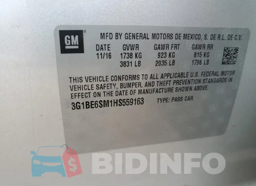 3G1BE6SM1HS559163 Photo# 12
