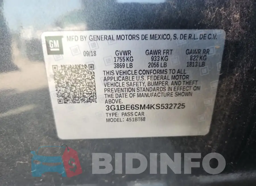 3G1BE6SM4KS532725 Photo# 12