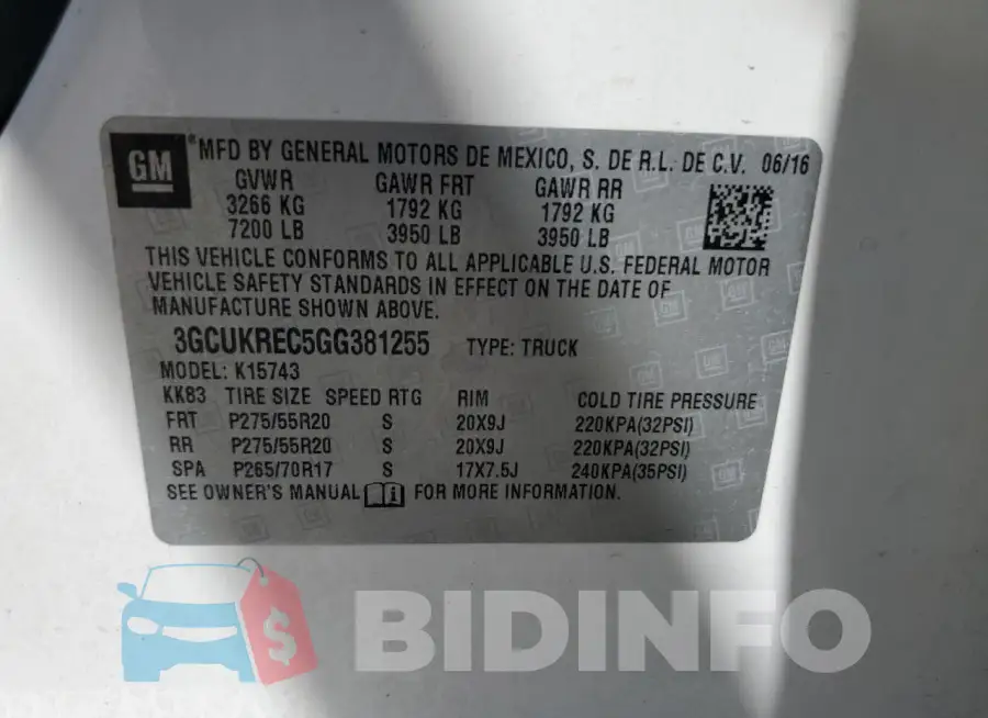 3GCUKREC5GG381255 Photo# 12