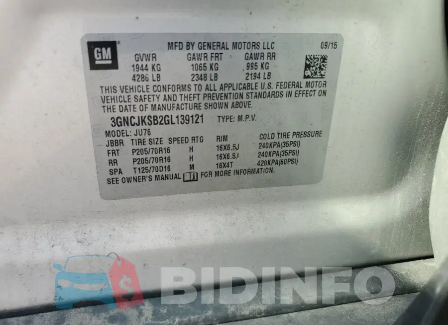 3GNCJKSB2GL139121 Photo# 13