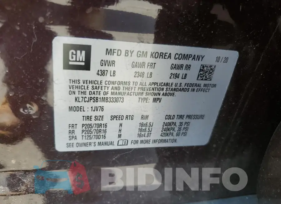 KL7CJPSB1MB333073 Photo# 13