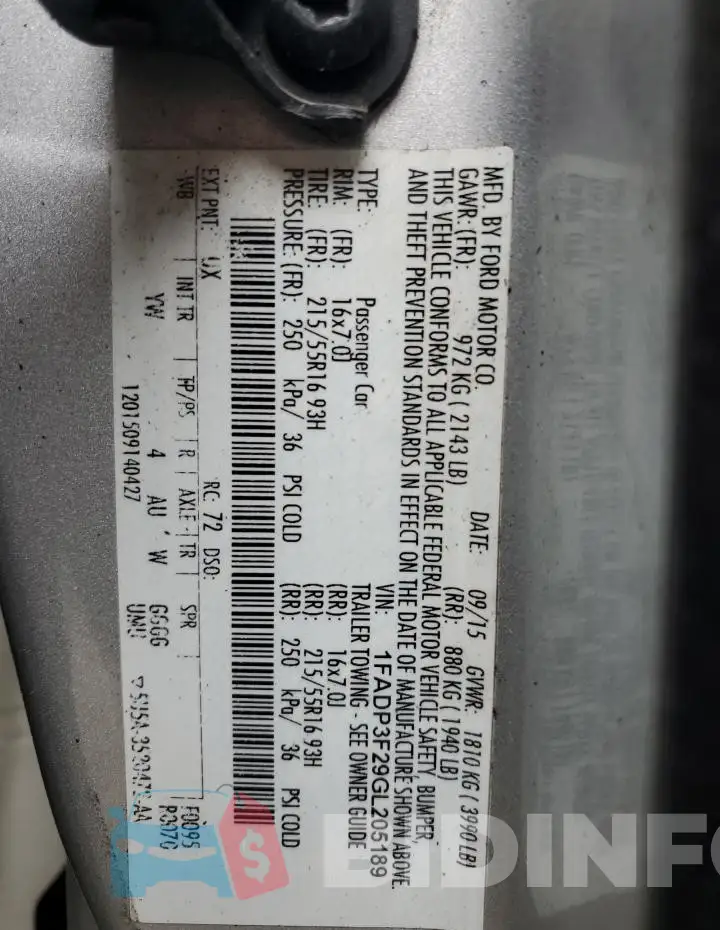 1FADP3F29GL205189 Photo# 13