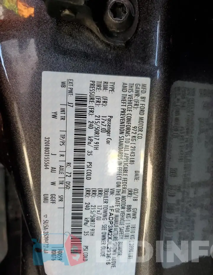 1FADP3M2XJL293616 Photo# 12