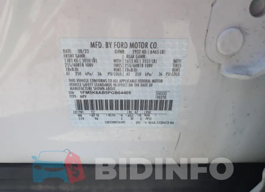 1FM5K8AB5PGB64405 Photo# 13