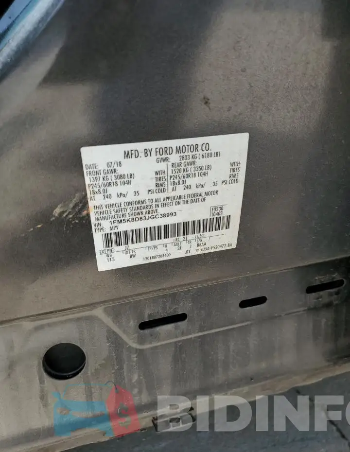 1FM5K8D83JGC38993 Photo# 12
