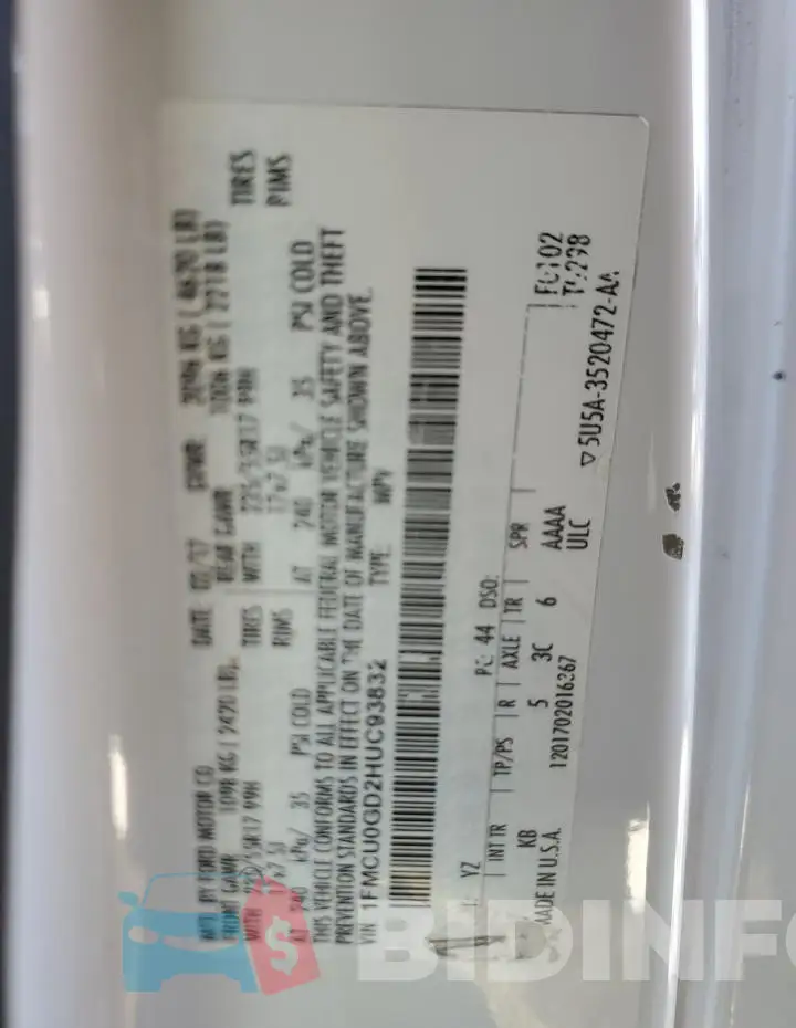 1FMCU0GD2HUC93832 Photo# 13