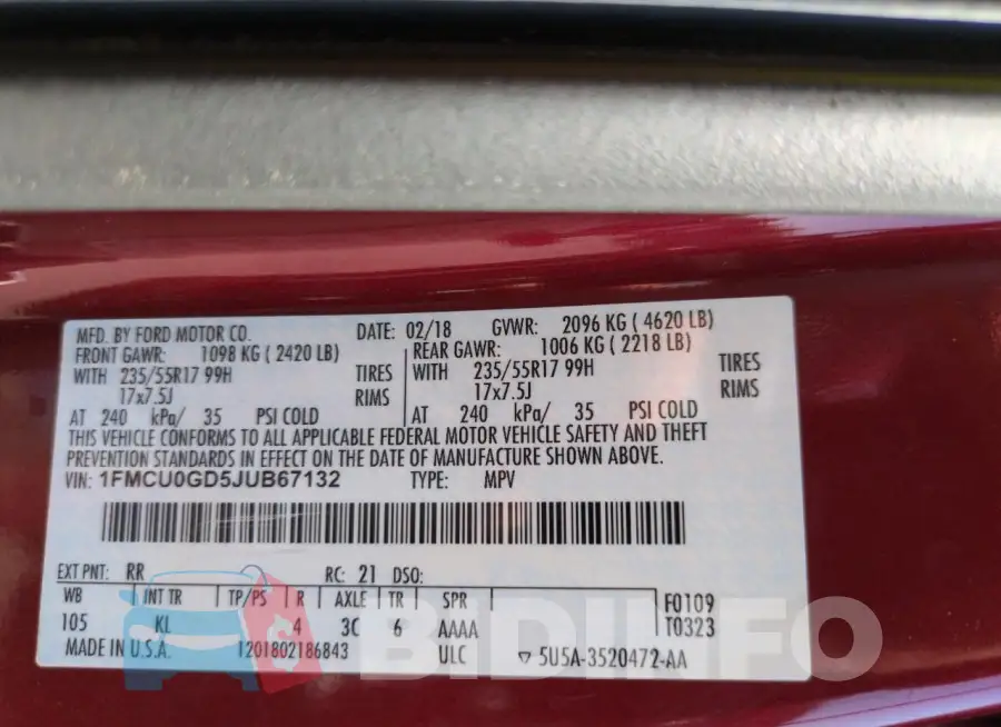 1FMCU0GD5JUB67132 Photo# 14