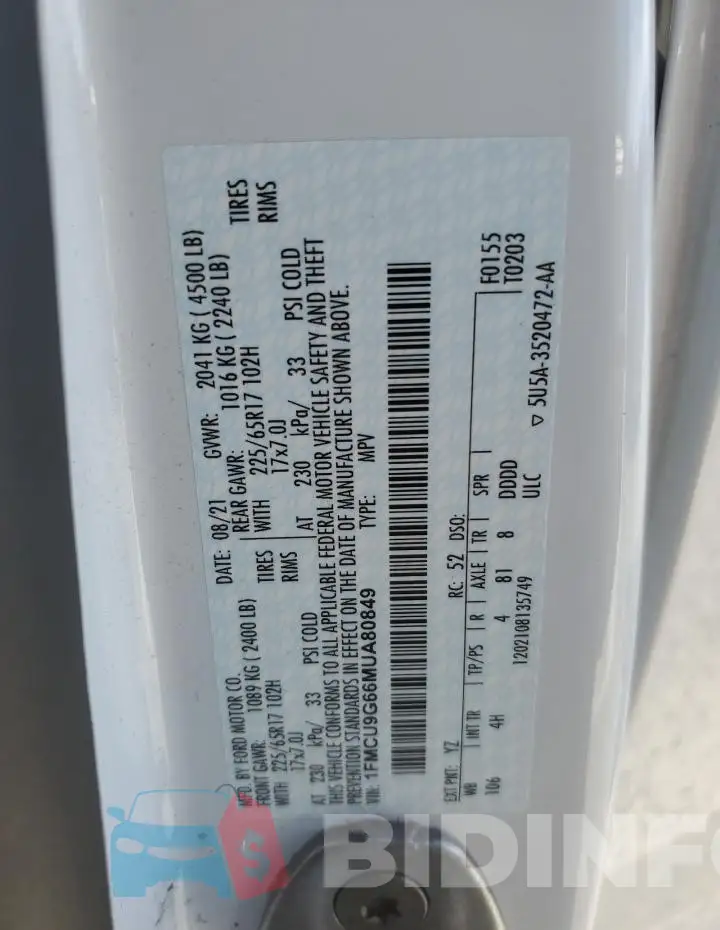 1FMCU9G66MUA80849 Photo# 13