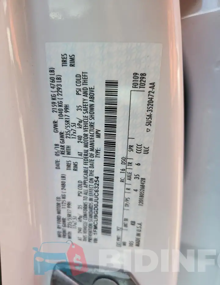 1FMCU9GD0JUC63254 Photo# 13