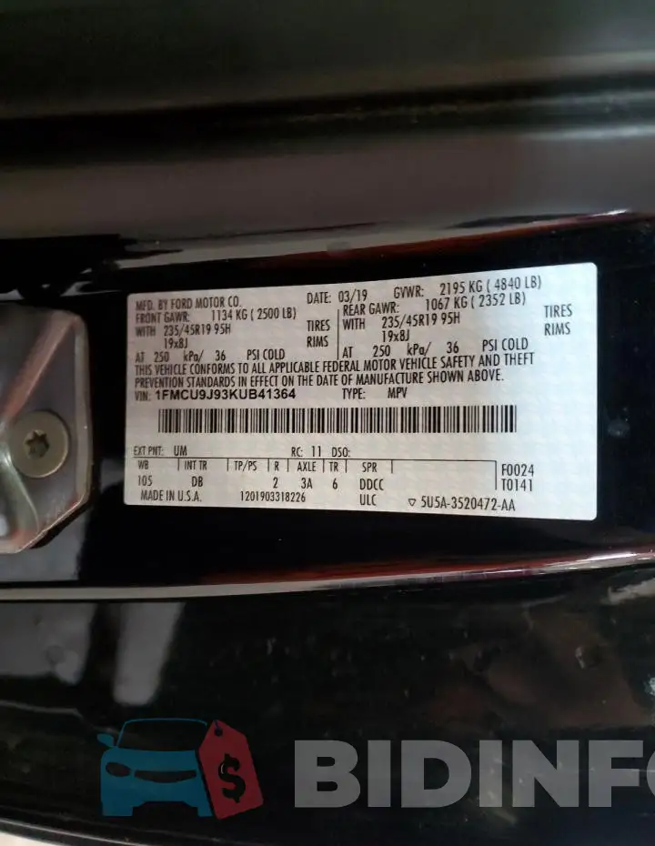 1FMCU9J93KUB41364 Photo# 13