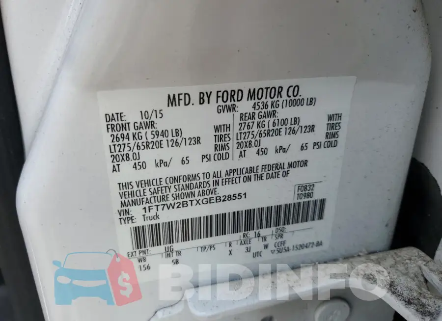 1FT7W2BTXGEB28551 Photo# 12