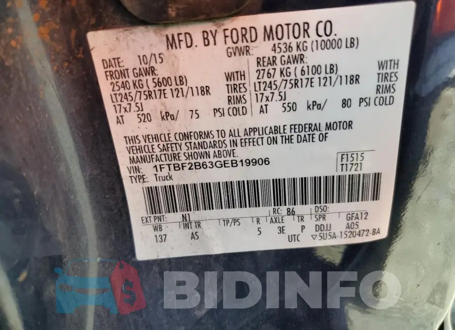 1FTBF2B63GEB19906 Photo# 12