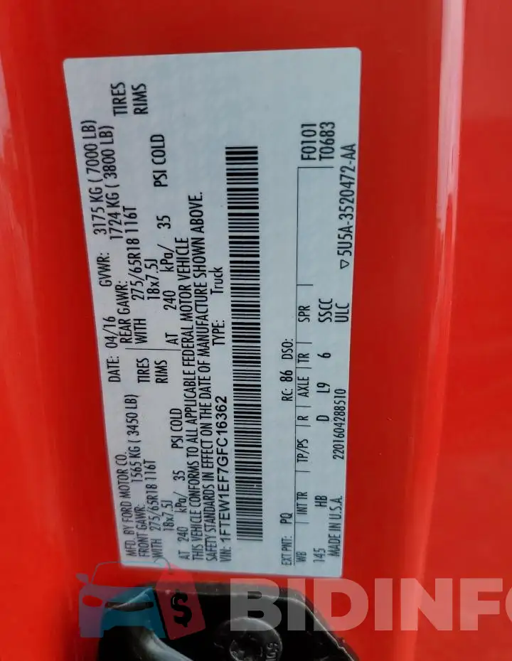 1FTEW1EF7GFC16362 Photo# 12