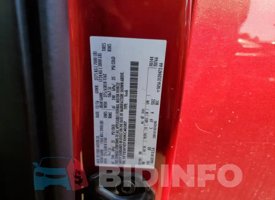 1FTEW1EFXHKC40387 Photo# 12