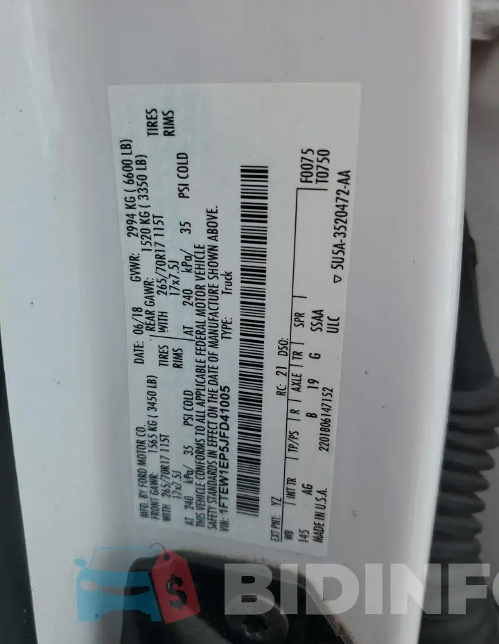 1FTEW1EP5JFD41005 Photo# 12