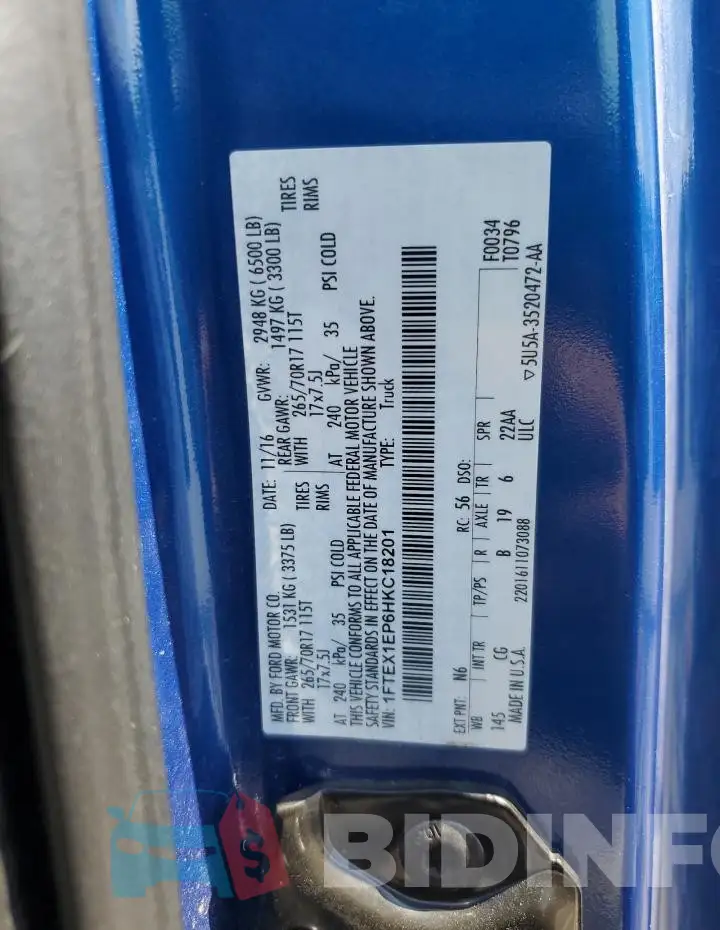 1FTEX1EP6HKC18201 Photo# 12