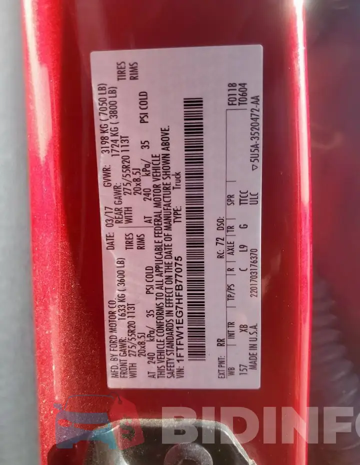 1FTFW1EG7HFB77075 Photo# 12