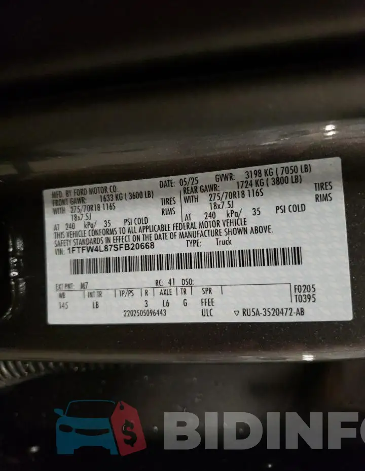 1FTFW4L87SFB20668 Photo# 12
