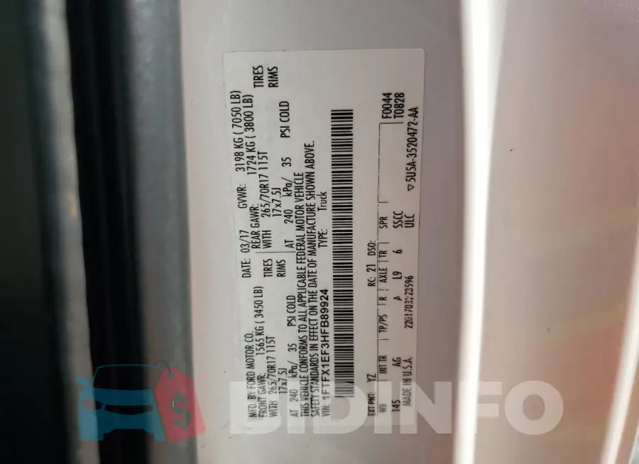 1FTFX1EF3HFB89924 Photo# 12