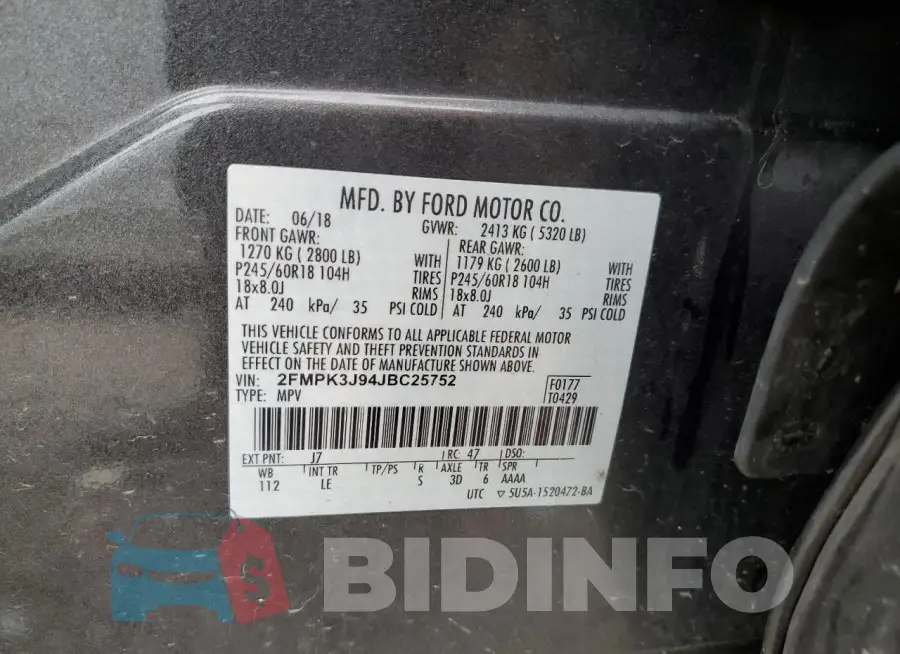 2FMPK3J94JBC25752 Photo# 13