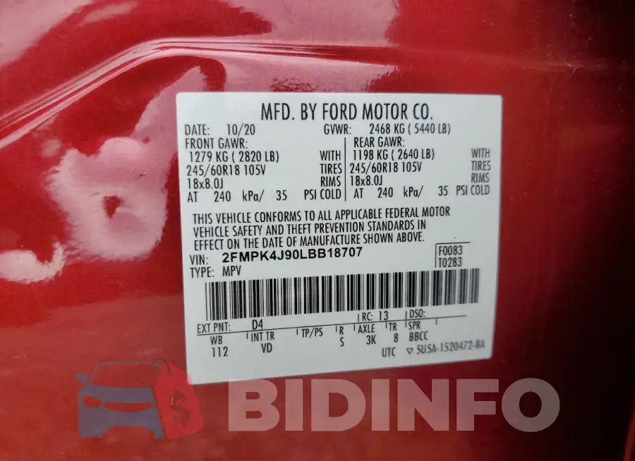 2FMPK4J90LBB18707 Photo# 14