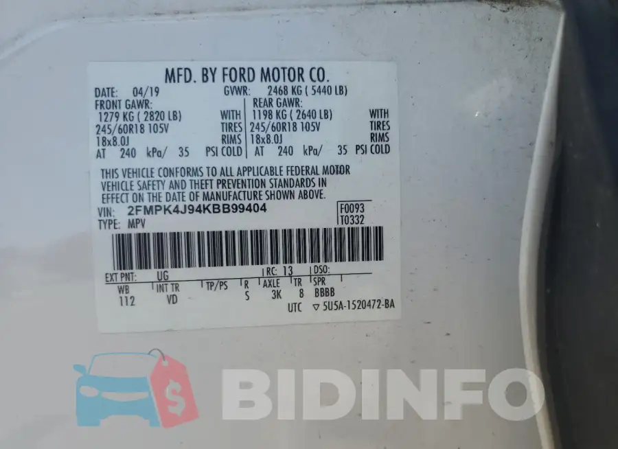 2FMPK4J94KBB99404 Photo# 13