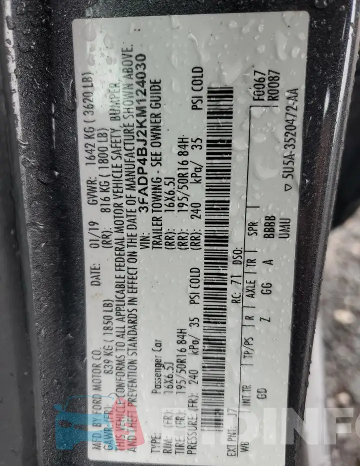 3FADP4BJ2KM124030 Photo# 12