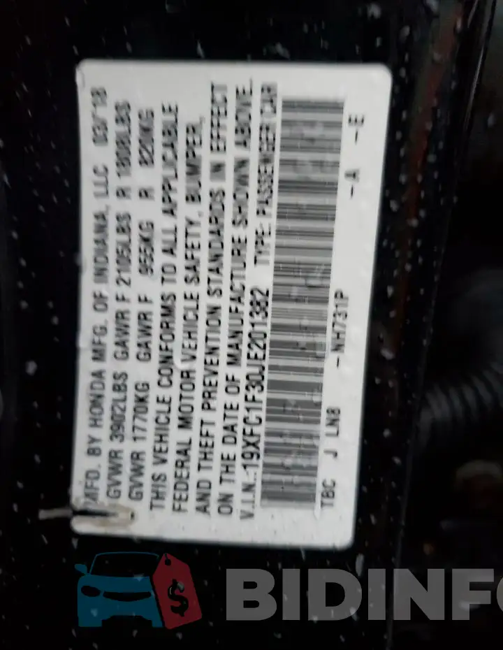 19XFC1F30JE201382 Photo# 12