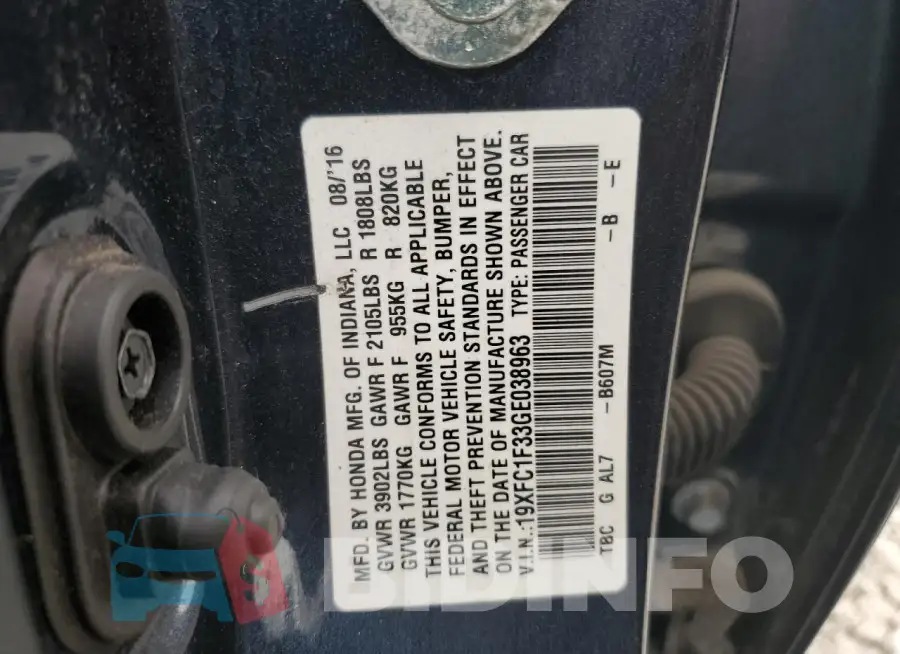 19XFC1F33GE038963 Photo# 12