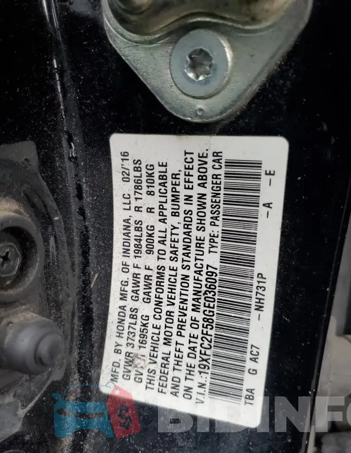 19XFC2F58GE036097 Photo# 12