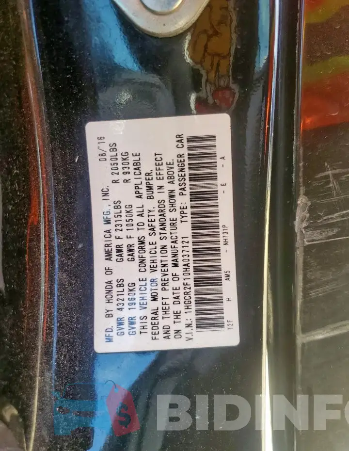 1HGCR2F10HA037121 Photo# 12