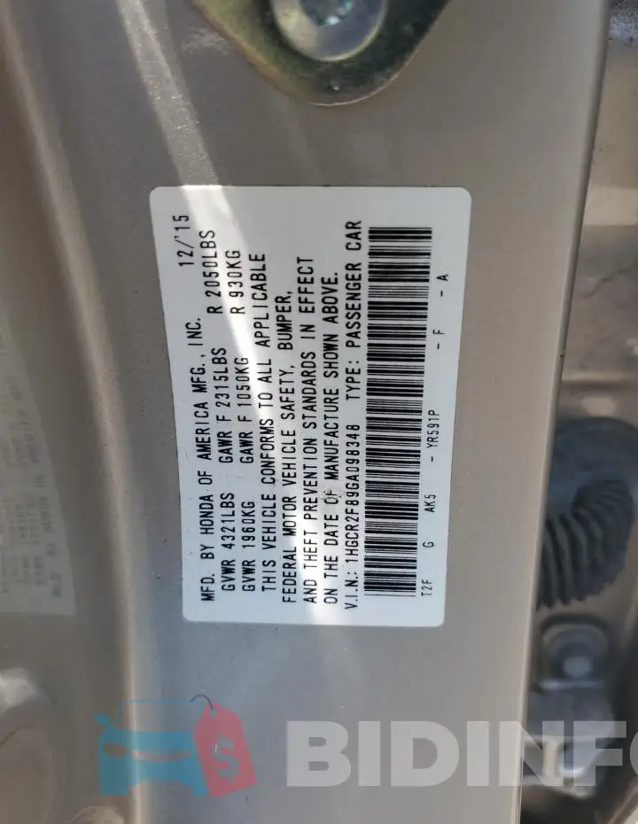 1HGCR2F89GA098348 Photo# 13