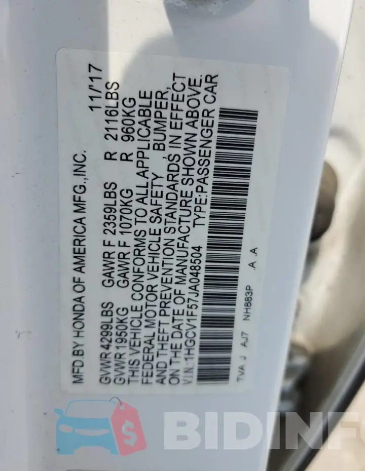 1HGCV1F57JA048504 Photo# 12