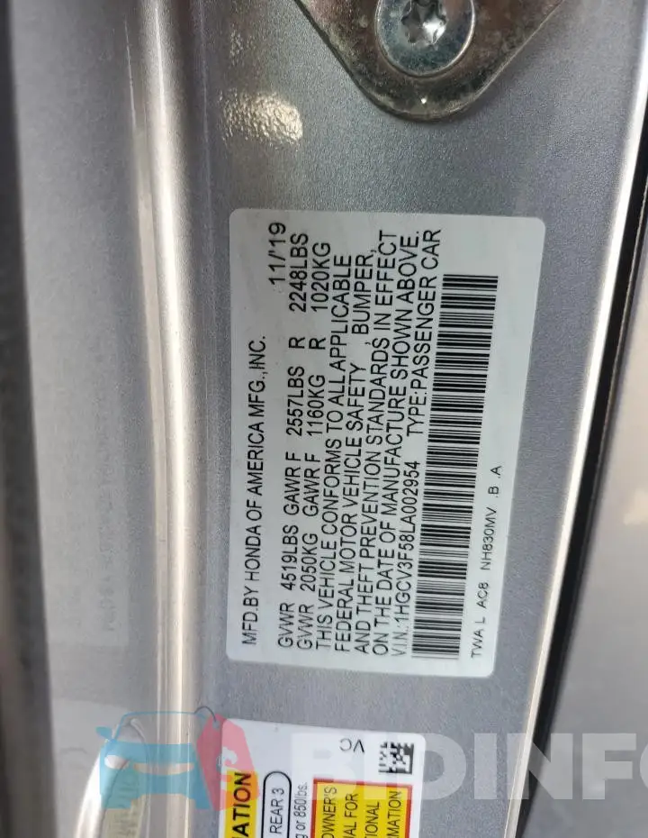 1HGCV3F58LA002954 Photo# 12