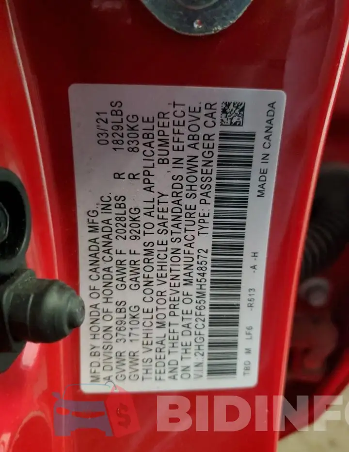 2HGFC2F65MH548572 Photo# 13