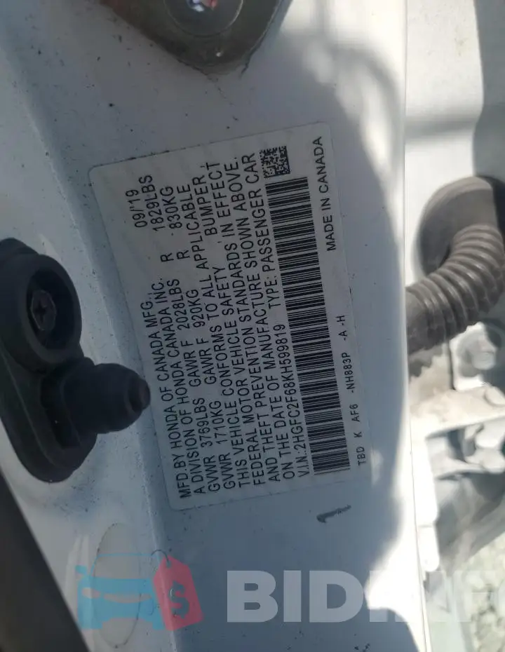 2HGFC2F68KH599819 Photo# 12