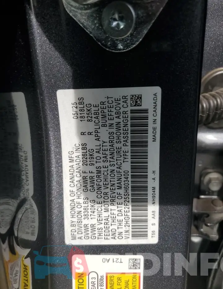 2HGFE2F25SH603400 Photo# 13