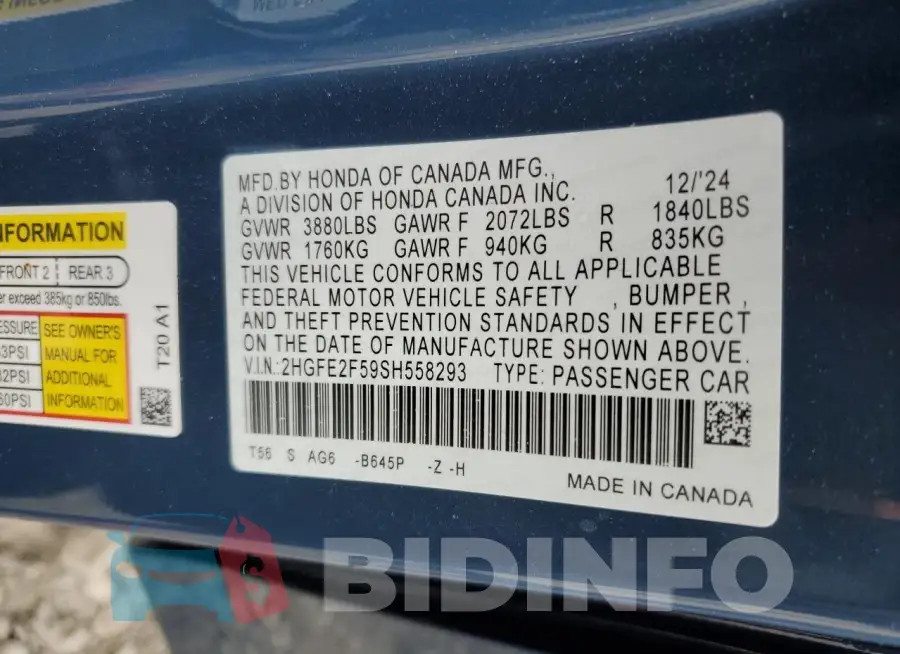 2HGFE2F59SH558293 Photo# 12