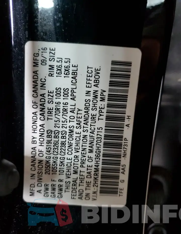 2HKRM4H36GH703715 Photo# 13