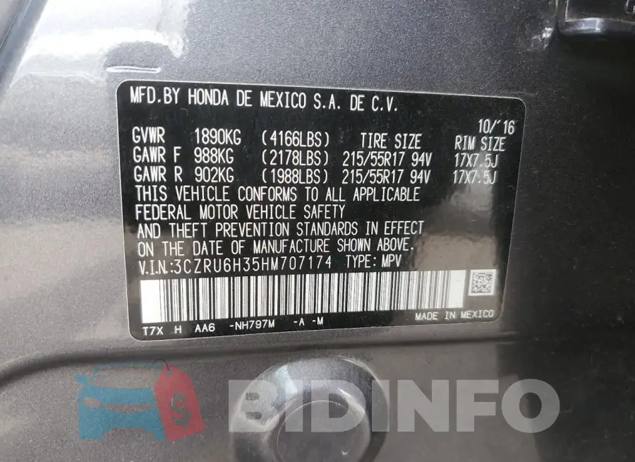 3CZRU6H35HM707174 Photo# 12