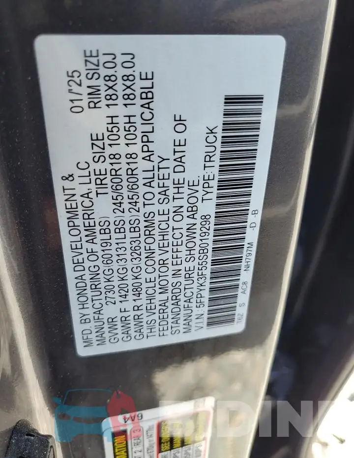 5FPYK3F55SB019298 Photo# 12