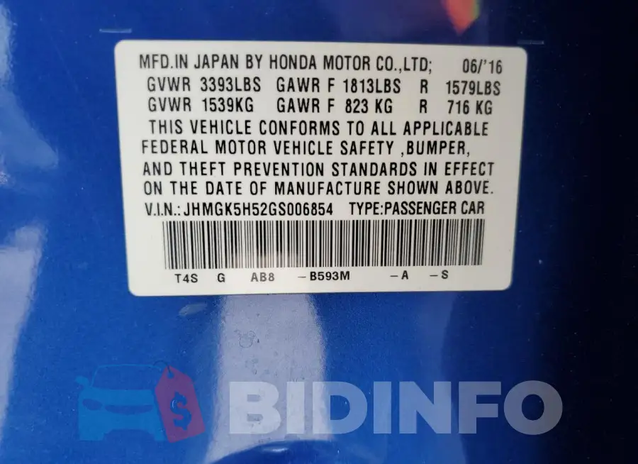 JHMGK5H52GS006854 Photo# 13