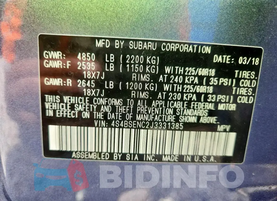 4S4BSENC2J3331385 Photo# 14