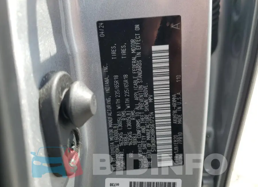 5TDKBRCH8RS617214 Photo# 13