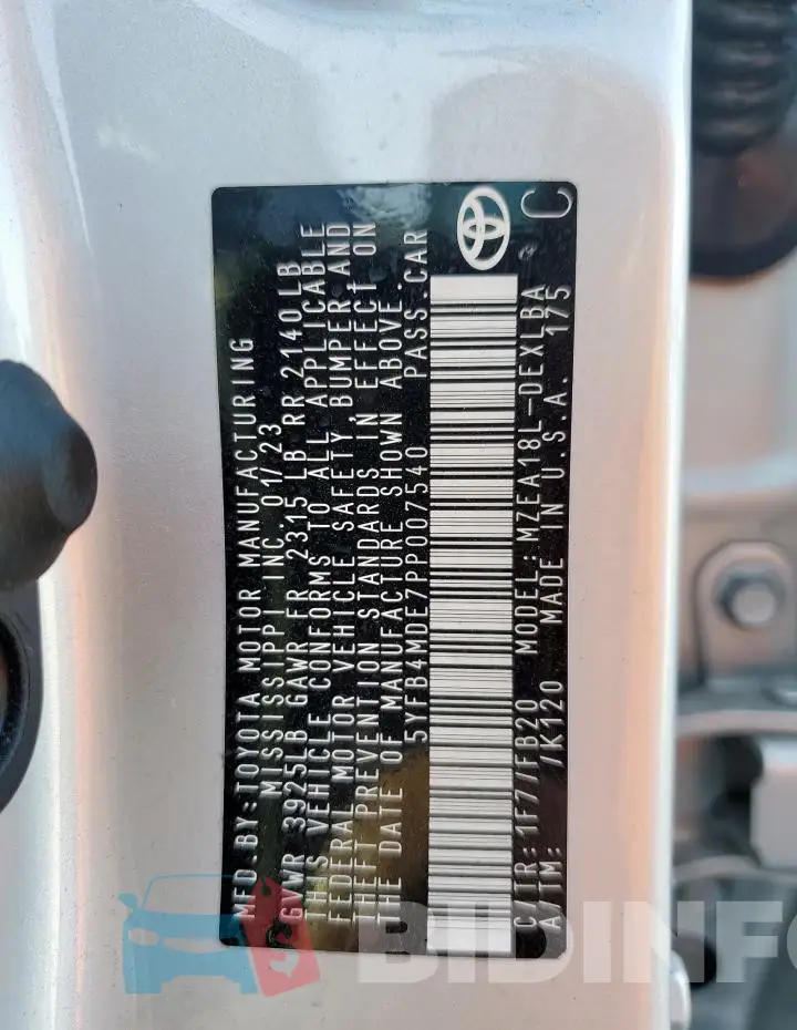 5YFB4MDE7PP007540 Photo# 12