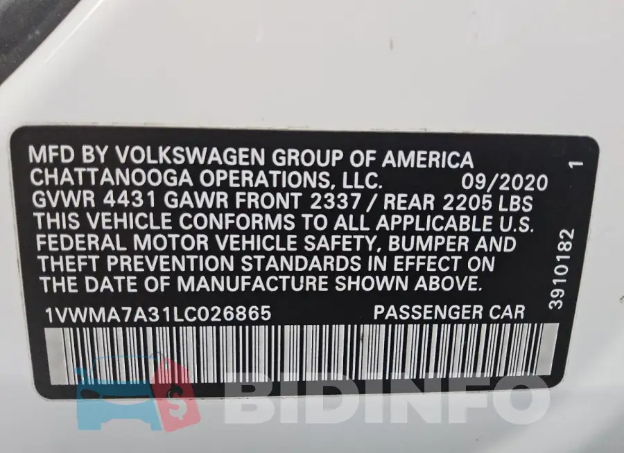 1VWMA7A31LC026865 Photo# 12