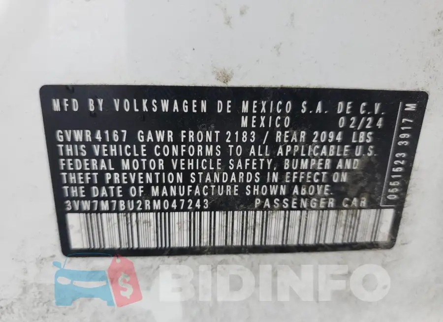 3VW7M7BU2RM047243 Photo# 12