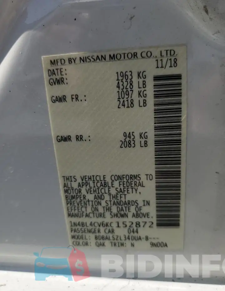 1N4BL4CV6KC152872 Photo# 12