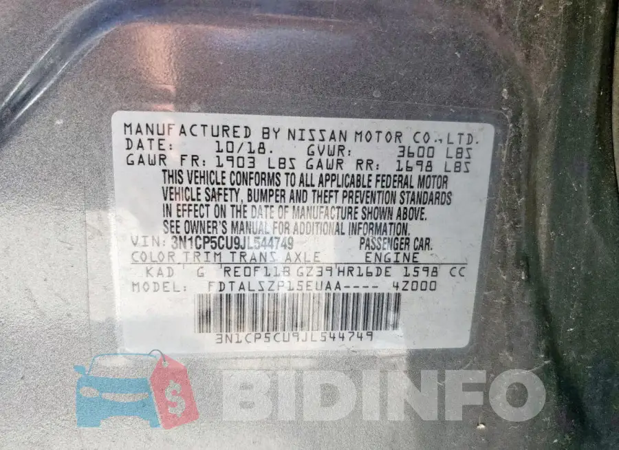 3N1CP5CU9JL544749 Photo# 12